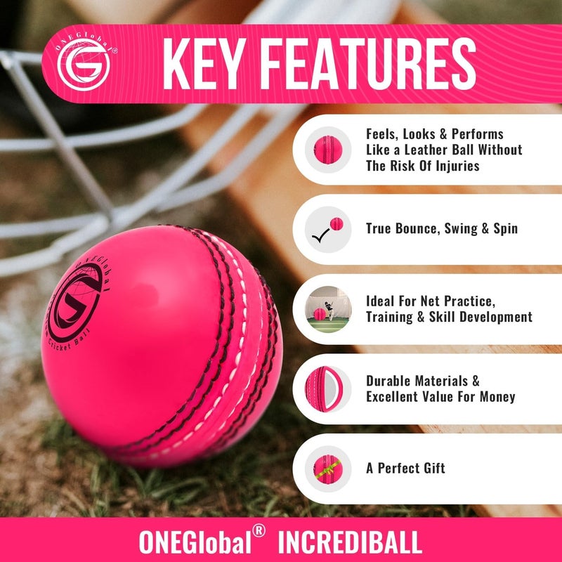 ONEGlobal Soft Rubber Cricket Ball for Practice | Outdoor & Indoor Practice Cricket Ball with Core & Stitched Seam | Realistic Feel, True Bounce & Swing for Practice, Honing Skills & Family Fun - Image 3